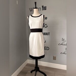 Tahari ASL Black and White Sheath Midi Dress Business Professional Size 6